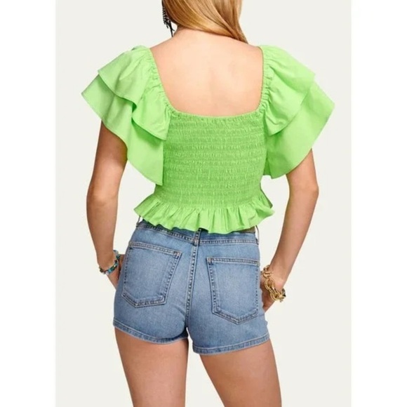 Ramy Brook Yolanda smocked top size small in neon green - Picture 4 of 15